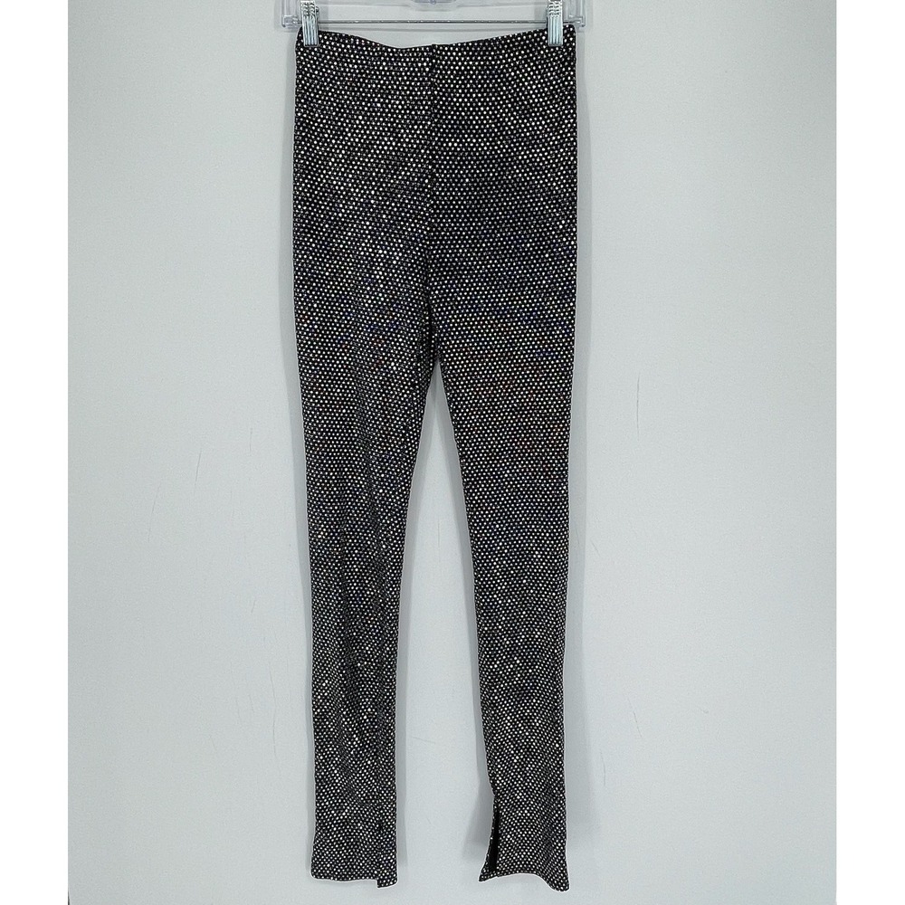 Votique Women's Black Holographic Sequin Glam Retro Disco Leggings Size M